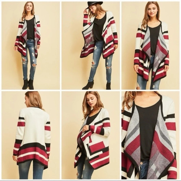 entro Sweaters - NWT entro Boutique Burgundy/Black open front cardigan sweater boho western